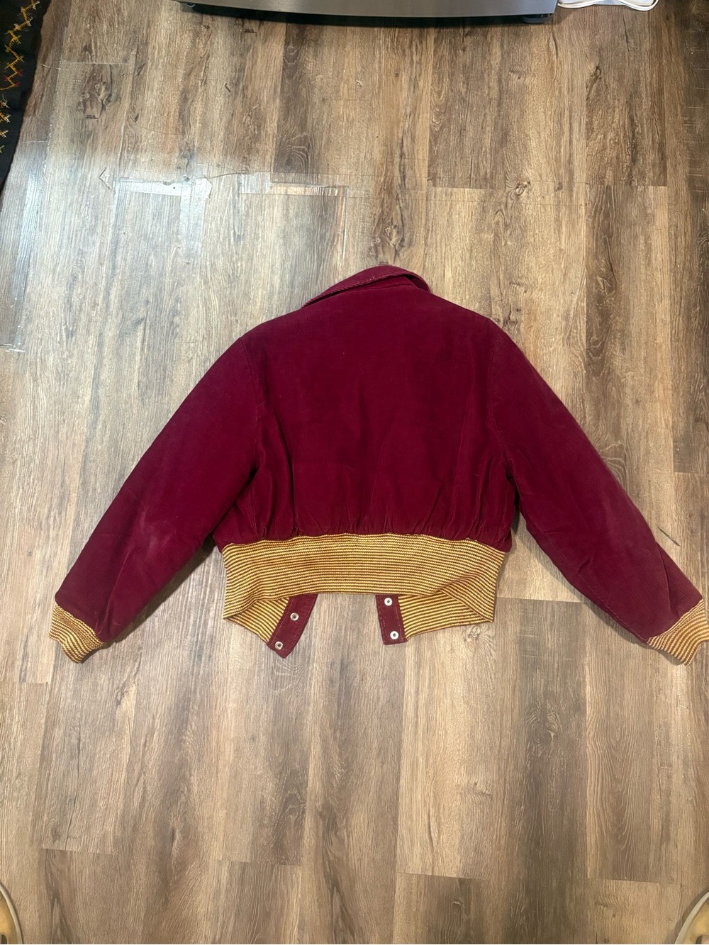 Vintage Unisex Varsity Burgundy Corduroy Bomber Jacket with Gold Trim - Picture 4 of 13